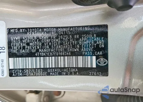 2015 Toyota Avalon Xle Touring z USA, uszkodzony, nr VIN 4T1BK1EB7FU168346